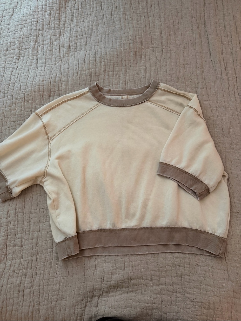 We The Free Cream and Brown Short Sleeve Sweatshirt